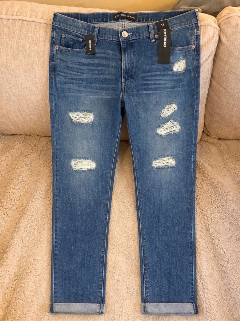 Express Blue Distressed Boyfriend Jeans